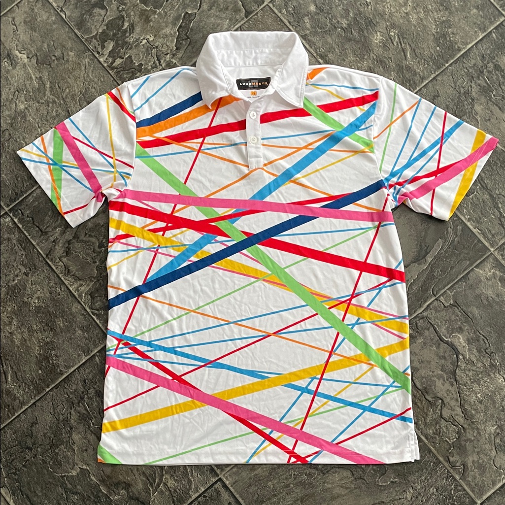 Loudmouth Men’s White Multi-Colour Maximalism Graphic Sporty Polo Golf Shirt